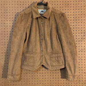 Vintage Tan Beige Faux Suede Blazer Jacket 90s Y2K Minimal Cottage Boho Saguaro